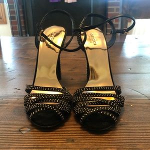 SOLD $790 GUCCI Gold Dot Suede Heels 37